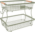 Fruit Basket Bowl 2 Tier Detachable with 2 Banana Hangers, Fruit Stand Holder for Kitchen Countertop, Metal Wire Vegetable Storage Organizer, for Bread Snack Veggies Produce,green by Lawhood-Mijin