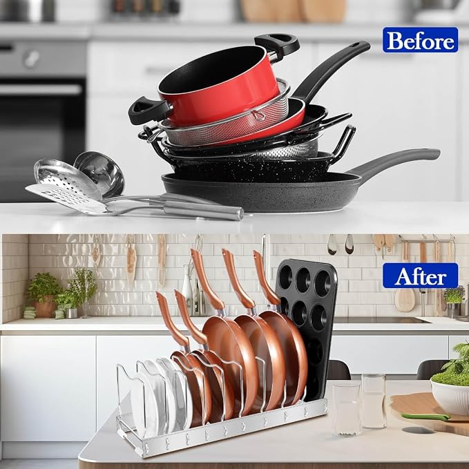 2Pack Lid Organizer Pot Lid Organizer Detachable and Adjustable Pots and Pans Organizer for Kitchen Cabinet Storage for Pots and Pans, Cutting Boards, Cooking Utensils - Image 3