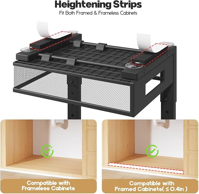 Under Sink Organizer, 2-Tier Dual Pull Out Cabinet Organizer Drawers With Smooth Circular Rail, Large Capacity Metal Mesh Sliding Shelves For Bathroom& Kitchen Storage,Height Adjustable–Black,2 Packs - Image 3