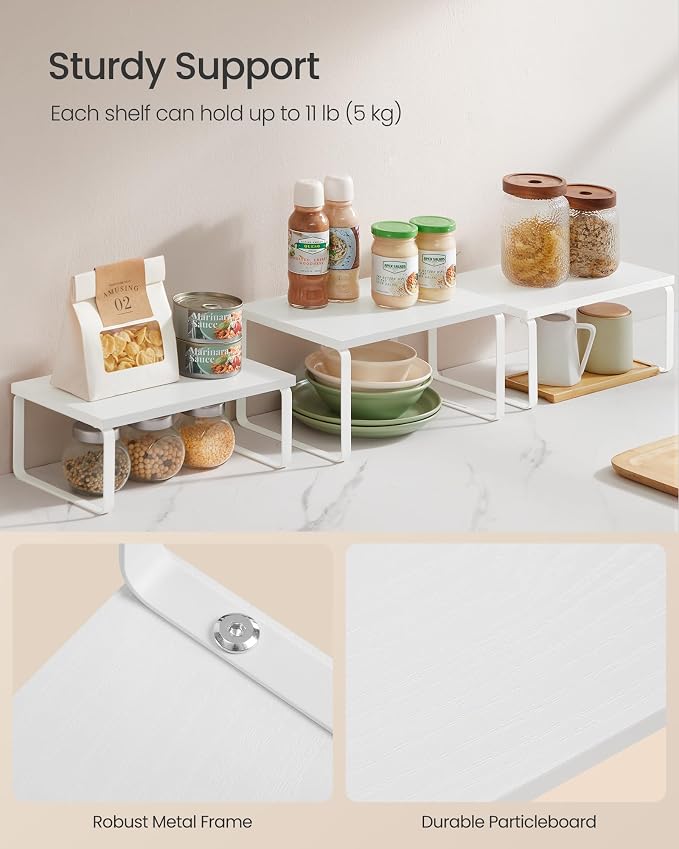 SONGMICS Cabinet Organizer Shelf, Set of 3 Spice Rack, Kitchen Storage | Kitchen Counter Shelves, Kitchen Storage, Spice Rack, Snow White and Matte White, BYSTRO Collection UKCS220WE01S - Image 4
