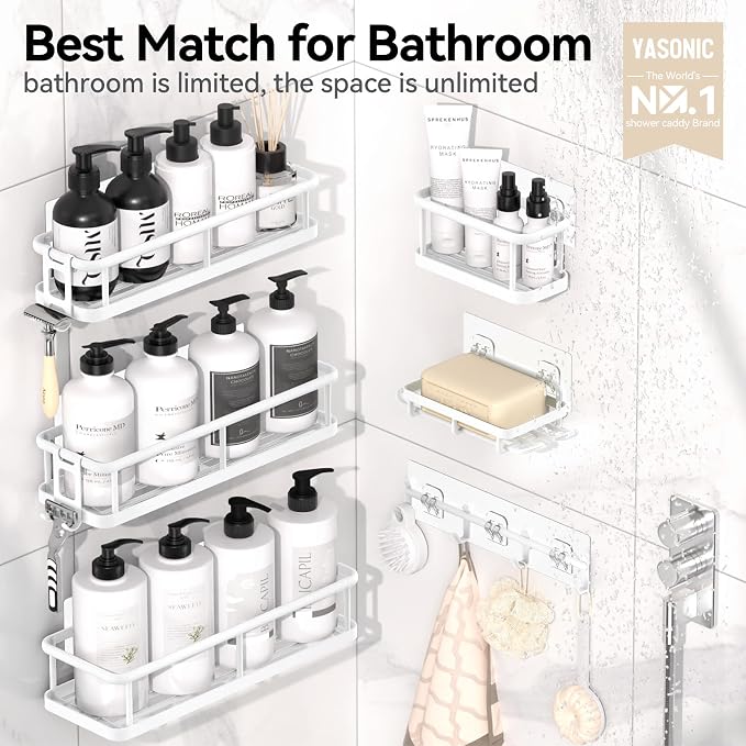 Shower Caddy Adhesive, Rustproof Shower Organizer with Soap Holder, Large Capacity Shower Shelves for Inside Shower, No Drilling Bathroom Organizers and Storage for Home Decor（6 Pack White） - Image 2