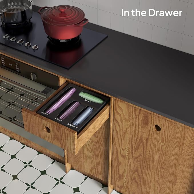Aquiver Acrylic Bags Organizer - Baggie Bags Drawer Organizer & Plastic Food Storage Bags Holder - Compatible with Gallon, Quart, Sandwich, Snap, Freezer, Slider Bags (Black) - Image 7