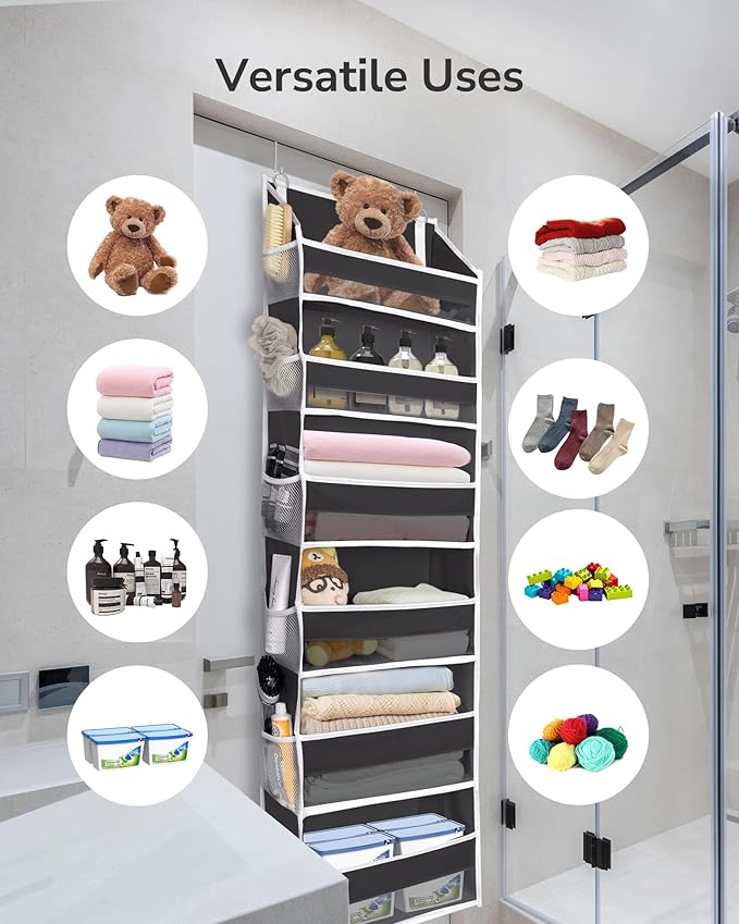 ULG 2Pack-Over The Door Organizer with 6 Large Pockets 12 Side Pockets Door Hanging Organizer Black Door Hanging - Image 6