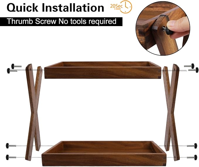 2 Tier Wood Countertop Organizer Shelf for Kitchen Bathroom Spice Storage | Tool-free quick assembly,ZOVANO, Spice Rack Organizer, Wood Shelf for Coffee Bar, Condiment Caddy for Counter - Image 2