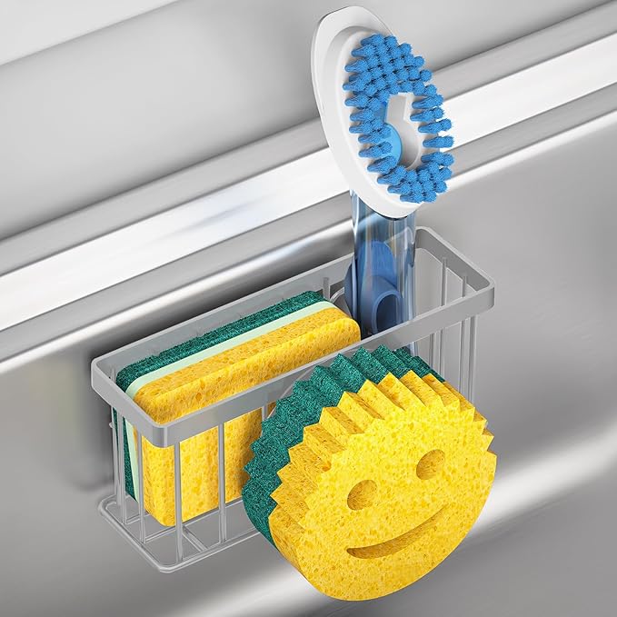 MURLONG Sponge Holder Smiley Face, Sink Organizer with 2 Suction Cups/1 Adhesive Strips, Designed for Sponge, Soap, Dish Brush, Scrubber - Gray by MURLONG