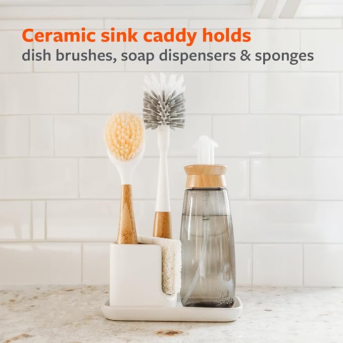 Full Circle Sinkside Ceramic Cleaning Station, Dishwasher Safe, White - Image 3