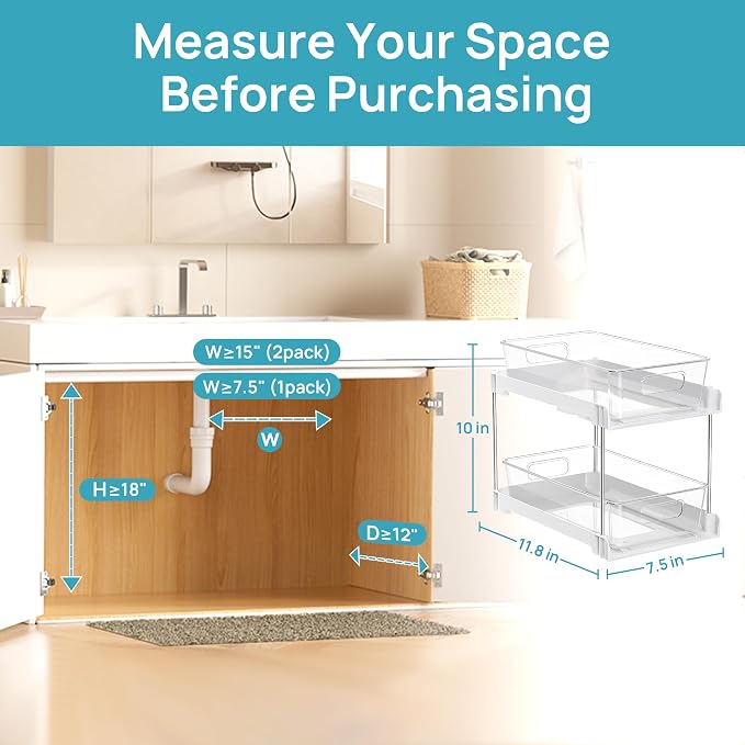 Vtopmart 4 Pack Pull Out Bathroom Under Sink Organizer (S-Standard, White) | Slide-out drawers, Multi-purpose storage, Clear visibility, Easy Set-up - Image 6