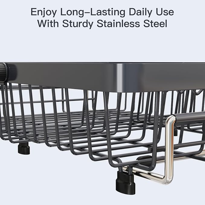Grey Dish Drying Rack Over The Sink with Utensil Holder | Expandable Stainless Steel Dish Drainer for Small Kitchen, Apartment, RV, Counter Space Saving, Perfect Fit, Rustproof - Image 5