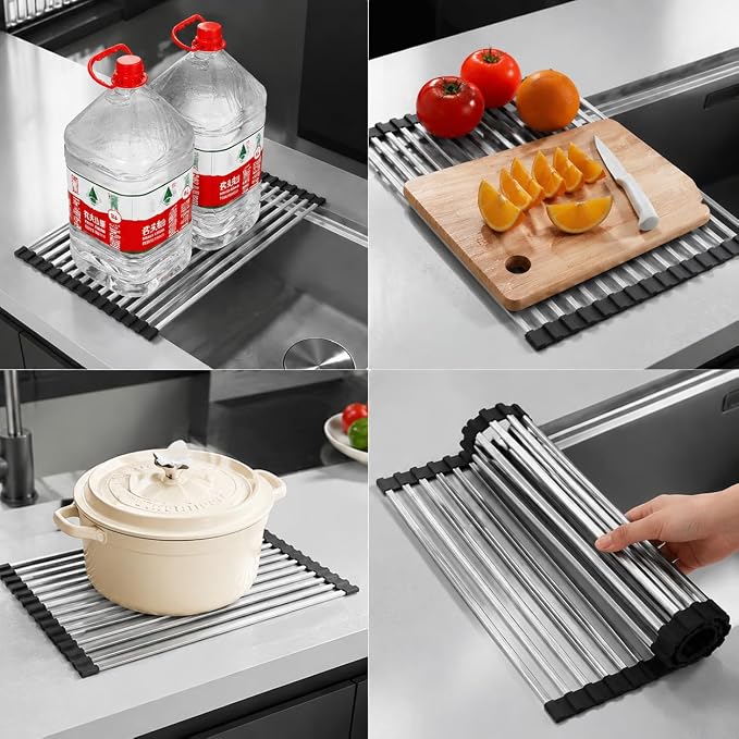 Stainless Steel Dish Drying Rack | Foldable Over The Sink Counter Storage | Fast Draining & Sturdy Kitchen Essentials for Home, Apartment - Image 9