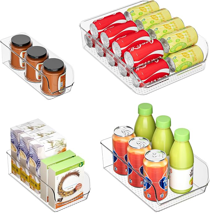 Set of 4 Clear Storage Bins for Fridge & Cabinet Organization, BPA-Free Plastic Food Organizers to Instantly Declutter Your Kitchen by Ettori