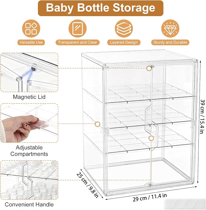 ERTIUANIO Baby Bottle Organizer for Countertop Cabinet Storage | 4 Tier Adjustable Clear Acrylic Station Container with 3 Removable Dividers for Vanity, Bathroom, Nursery, Gifts for New Mom - Image 2