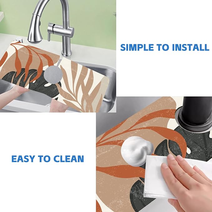 Mid Century Boho Leaves Kitchen Sink Splash Guard Absorbent Fast Drying Mat Faucet Draining Guard Behind Faucet Drip Catcher for Kitchen Bathroom 5.5"15" - Image 5