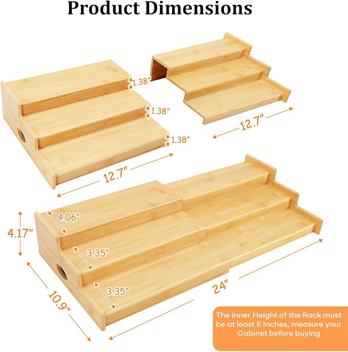 Can Rack Organizer for Pantry, Expandable Canned Food Organizer | Holds 24 Cans, 3-Tier Bamboo Soda Organizer, Adjustable Canned goods Storage Display Shelf, for Kitchen, Countertop, Cabinet - Image 2