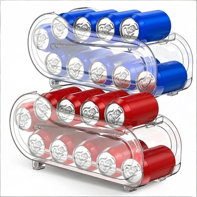 2 Pack Auto-Rolling Soda Can Organizer for Refrigerator/Fridge, Upgraded Soda Can Dispenser & Holder for Pantry Storage 10 Standard Size 12oz/ 11.2oz/ 355ml/ 330ml Drink Short Cans (Clear) by Unknown