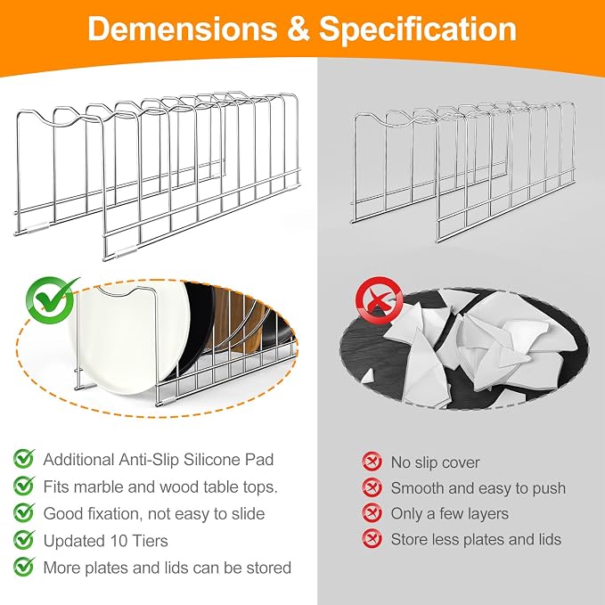 FLSEPAMB Lid Organizer Pot Lid Organizer 10-Tier Pot Lid Rack Holder Suitable for Bakeware Dish Plate, Cutting Boards, Pots & Pans, Serving Trays, Reusable Containers in Cabinet Pantry (1 Pack) - Image 6