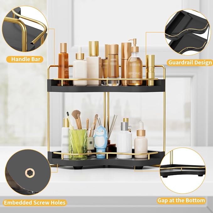 2-Tier Corner Bathroom Counter Organizer, Larger Size | Embedded Screw Holes, Sturdy & Stable, Oversized, Holds More, Vanity Shelf for Makeup & Skincare - Image 4