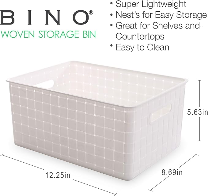 BINO Plastic Basket, Medium - White, 4 Pack, THE STABLE COLLECTION, Multi-Use Storage Basket, Rectangular Cabinet Organizer, Baskets for Organizing with Handles, Home & Office Storage Organizer - Image 2