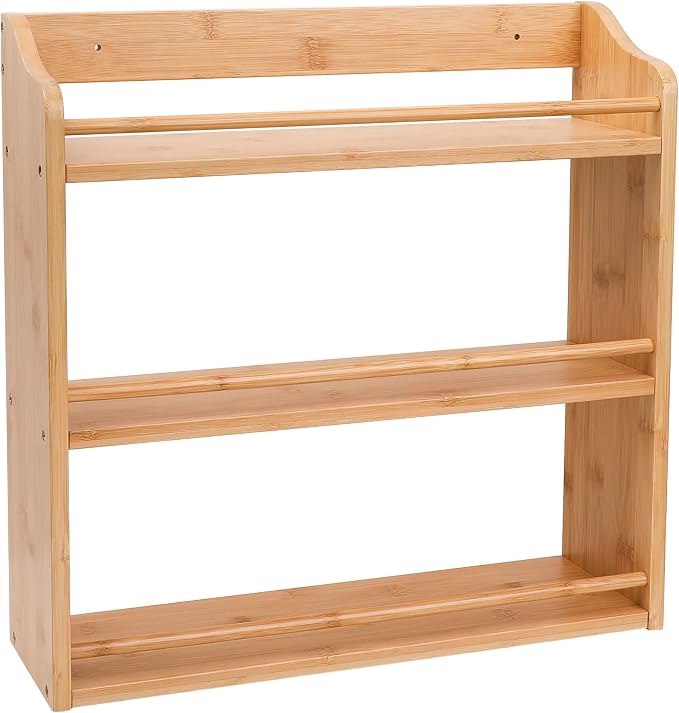 3 Tier Bamboo Spice Rack Wall Mount or Countertop,Spice Organizer | Seasoning Jars Rack Spice Shelf Organizer for Kitchen Counter or Wall Mounting - Image 9