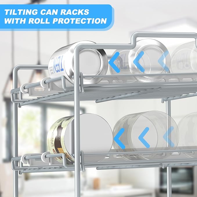 4 Tiers Stackable Can Rack Organizer, Wear-resistant Upgrade Beverage Food Can Dispenser Holder Holds up to 48 Cans for Kitchen Cabinet and Pantry (Silver) - Image 3