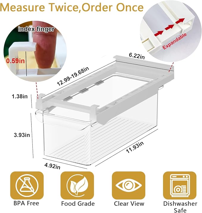 Refrigerator Organizers Storage Fridge Drawer, Storage Containers - 1pc(M) | Under Shelf Drawer for Fruit, Deli, Cheese, Seafood, Pull Out Plastic Organizer Bins fit for Medium Fridge Shelf, Simple Use - Image 2