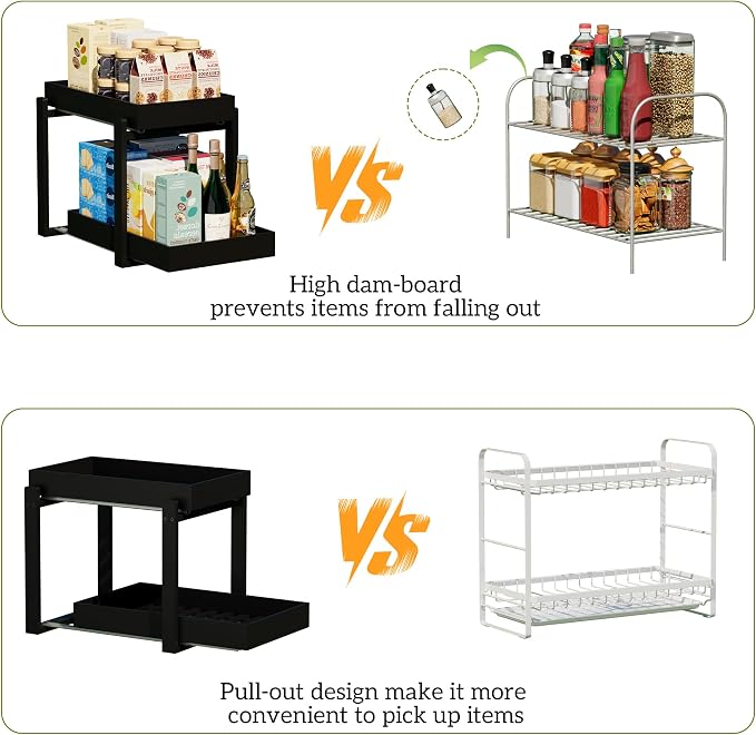 APRTAT 2 Pack Bamboo Under Sink Organizer, 2-Tier Pull Out Storage Drawers | Smooth pull-out drawers keep cleaners and tall bottles visible, organized and easy to reach in kitchen or bathroom cabinets - Image 7