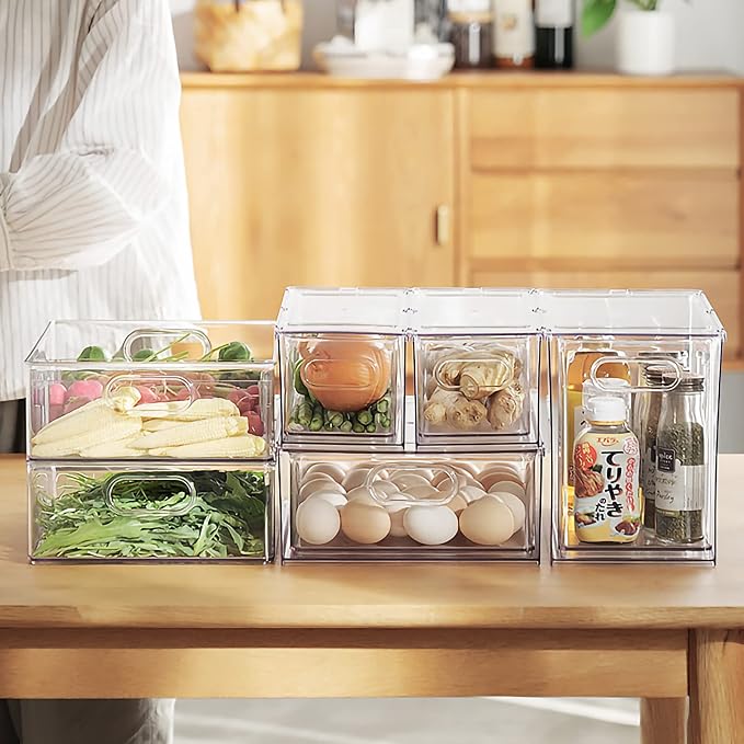 2Pack Stackable Fridge Drawers Pull-Out Bins Divided Produce Saver Containers for Refrigerator Storage Organizers for Veggie Fruit Berry Pantry Cabinet Makeup Clothes - Image 8