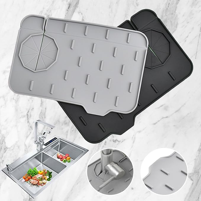 2 Pack Mini Sink Splash Guard, Double Sided Kitchen Faucet Mat | Tap Water Catcher for Bathroom and Corner Basins, Defends Worktops Against Puddles, Gathering Regular Water Drips (White) - Image 4