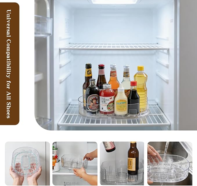 360° Rotating Fridge Lazy Susan Organizer, 13''x8.5'' Clear Lazy Susan for Refrigerator, Multi-Use Fridge Drink Organizer for Pantry Cabinet Countertop Table Storage - Image 6