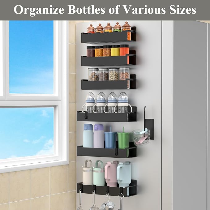 Magnetic Water Bottle Holder for Refrigerator, Cup Holder Organizer for Stanley and Tumbler for Kitchen, 6 Pack, Black - Image 6