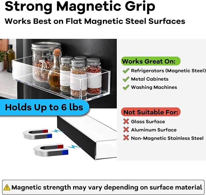 2 Pack Acrylic Spice Racks for Refrigerator and Oven, Magnetic Fridge Organizers and Storage, Clear - Image 2