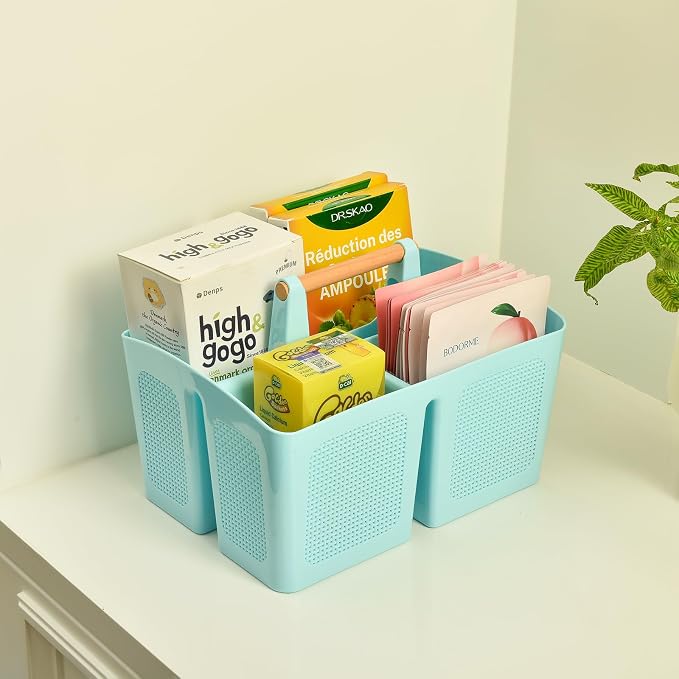ALINK Portable Shower Caddy Basket with Compartments, Plastic Divided Cleaning Caddy Organizer Storage Tote with Handle for Bathroom, College, Dorm Room Essentials - Blue - Image 8