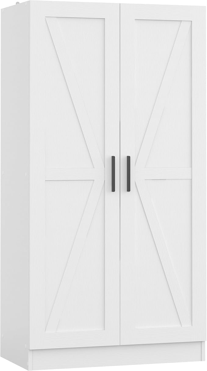 Wooden Storage Cabinet, Collection Food Pantry Narrow Cabinet Free Standing with 2 Doors and 3 Shelves Tool Cabinet, for Kitchens, Living Room, Utility Rooms (White) by Panana