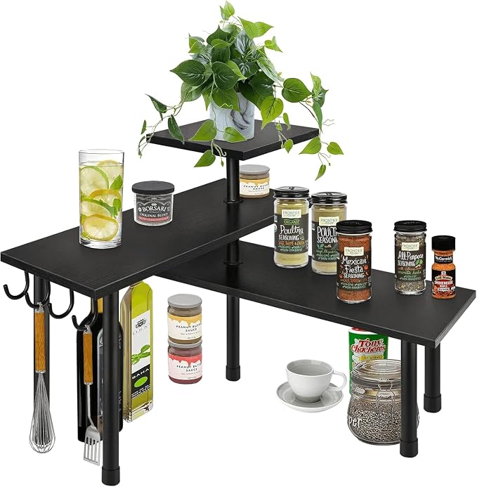 Bathroom Counter Organizer Corner Shelf, Kitchen Countertop Organizer, 3 Tier Wood Counter Shelf Stand for Over The Sink, Coffee Station, Desktop, Black - Image 4