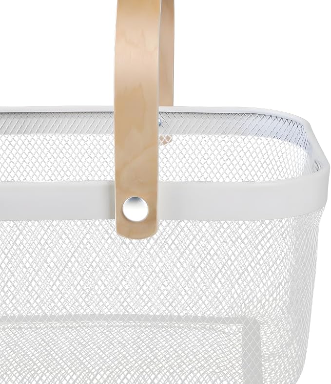 Wire Mesh Storage Organizer Basket Portable Garden Harvest Basket Fruit Basket Bin with Wood Handle Ideal for Kitchen Picnic Pantry Cabinets Storage Home Decor (Cold Gray) - Image 3