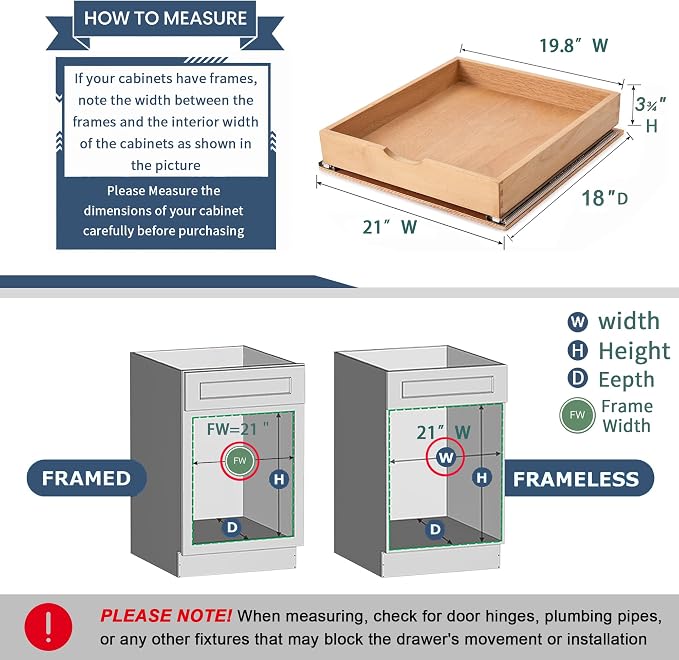 Pull Out Cabinet Drawers - 6x2 Size Options (12-23'W,18-21'D), Pre-Assembled with Soft Close Slides, Solid Beechwood, Easy Installation(21'W x 18'D) - Image 2