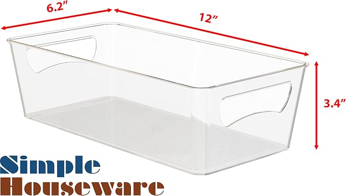 Simple Houseware Clear Fridge Organizer Bin Storage (12"x6"x3.4") | for Cabinet / Pantry / Refrigerator / Freezer / Kitchen - Image 2
