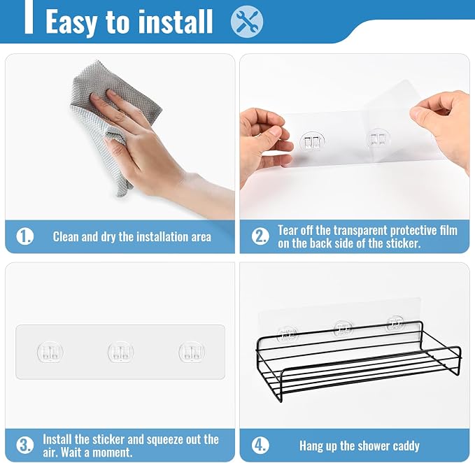 15 Pack Shower Caddy Adhesive Replacement - Strong No Drilling | Shower Shelf Adhesive Hooks for Bathroom Storage Shelves & Kitchen Racks, 3 Sizes Included - Image 6