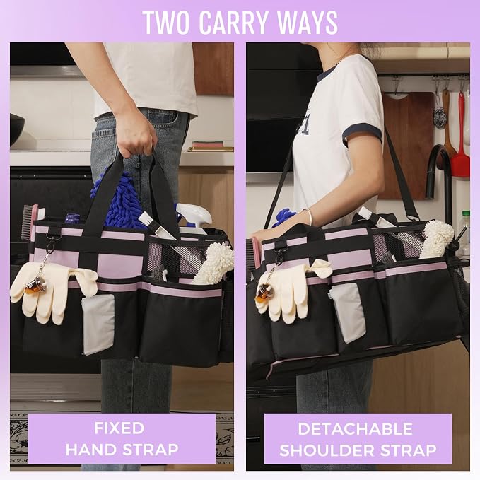 SCAVATA Wearable Cleaning Caddy, Cleaning Caddy Supplies Organizer with Handle & Shoulder Straps for Housekeepers, Under Sink & Car Cleaning Tool Organizers Bag with 4 Foldable Divider (Lilac) - Image 6