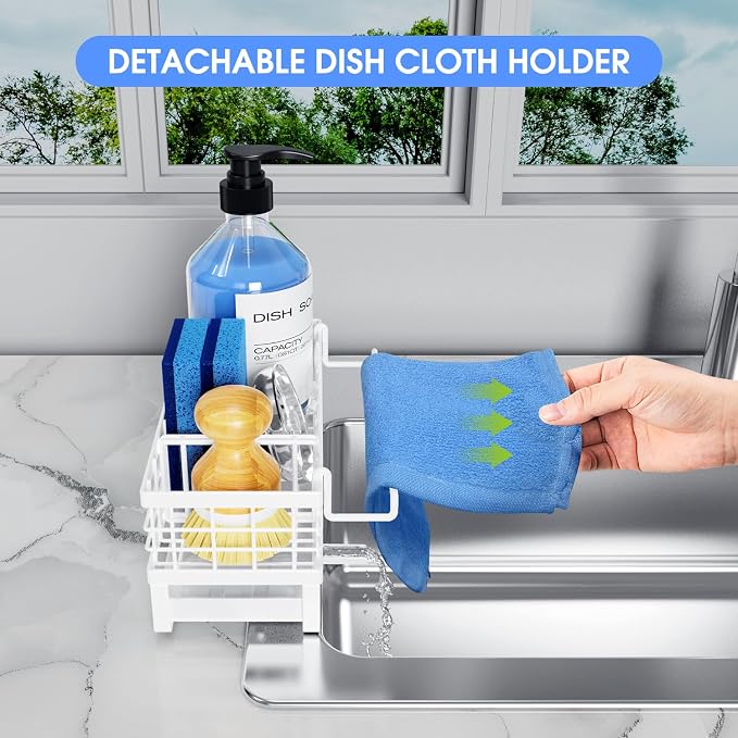 Kitchen Sink Sponge Holder - Self-Draining, Detachable Dish Cloth Holder, Rustproof Kitchen Countertop Organizer (White) - Image 6