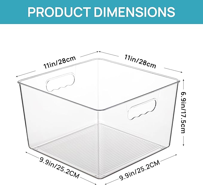 Vtopmart 6 Pack Extra Large Clear Storage Bins, 11x11 Cube Organizer | Acrylic Cube Storage Bins, Plastic Containers with Handle for Pantry, Kitchen, Closet, Laundry Room, Bathroom, Under Sink - Image 2