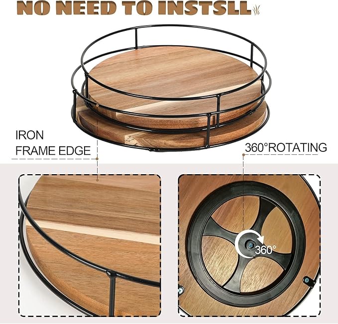 Lazy Susan Organizer - Non-Skid Wood Turntable Organizer | for Cabinet, Pantry, Kitchen Countertop, Refrigerator, Spice Rack, Carbonized Black - Image 3