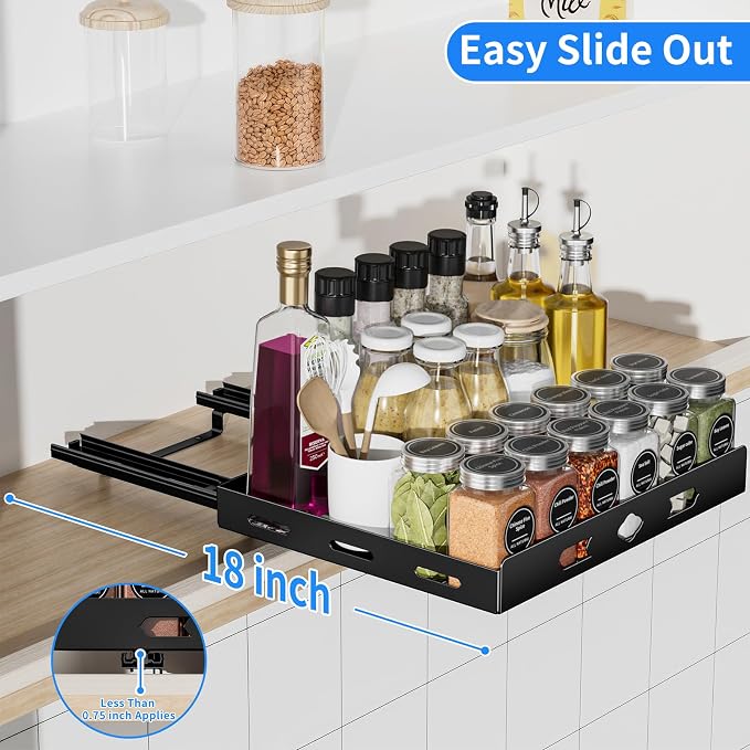 BOIVSHI Pull Out Spice Rack for Cabinet, 12.6" Wx10.5 Dx2.8 H | Metal Heavy Duty Spice Rack Easy to Assembly, 1 Tier Spice Organizer to Save Cabinet Space, Noise-Free Sliding Seasoning Rack - Image 6