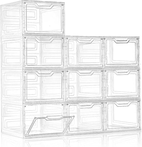 10 Pack Clear Storage Bins with Lids, 19 Qt Closet Organizers and Storage | Stackable, Magnetic Doors, Clothes Organizers and Storage, Purse Organizer, Craft Containers by Freebat