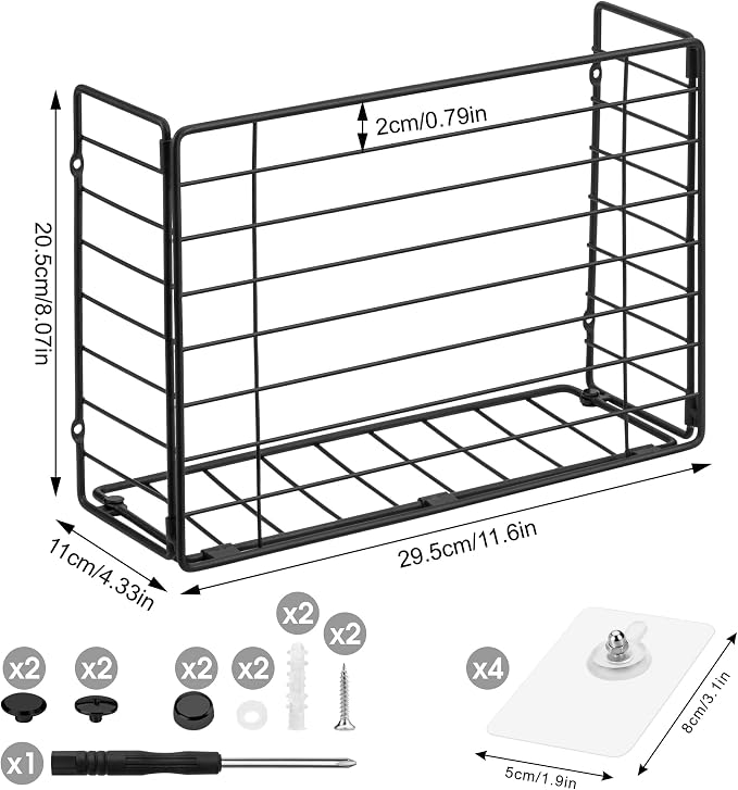 Lonian Wall Mounted Storage Basket, Black Metal Wire Kitchen Wrap Organizer Rack, Heavy Duty Hanging Basket for Cabinet Door, Pantry, Cutting Boards, Foil, and Cleaning Supplies - Image 4