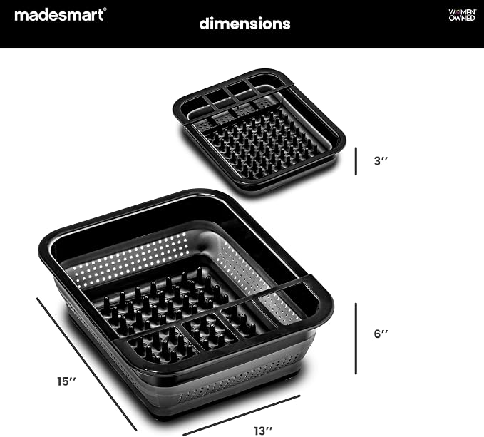 madesmart Collapsible Dish Rack, Foldable Dish Drying Station for Plates, Bowls, Cups & Utensils, Integrated Draining Board, Non Slip Base, Durable & Easy-Clean Kitchen Drying Organizer, Carbon - Image 5