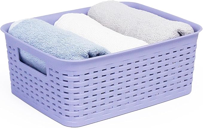 Plastic Storage Baskets for Cabinets, Household Pantry Organization with Handle,Organizer Bins for Room,Bathrooms,Under-Sink,Kitchen (Purple, S-3PACK) - Image 3