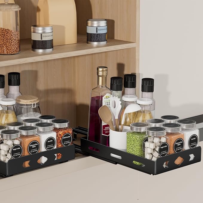 BOIVSHI Pull Out Spice Racks for Inside Cabinets, 6.3''Wx10.5''Dx2.8''H | Metal Vertical Spice Rack, 1 Tier Sliding Spice Rack for Kitchen, Pantry, Spice Organizer Smooth Glide, Easy to Access Spices - Image 9