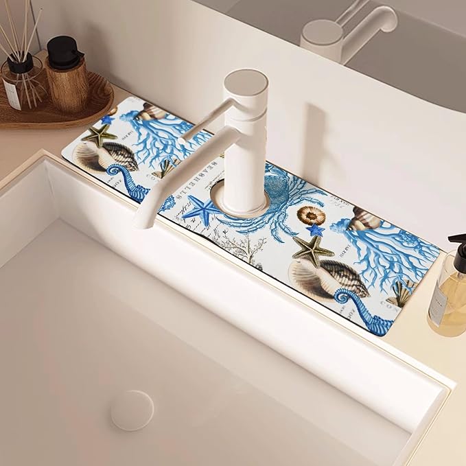 Sink Faucet Absorbing Mat, 2 Pack Drying Mat Around Faucet Sink Splash Guard Behind Faucet Sinkmat For Kitchen Bathroom Island Rv 15 * 5.5 Inch (38 * 14 cm) - Image 2