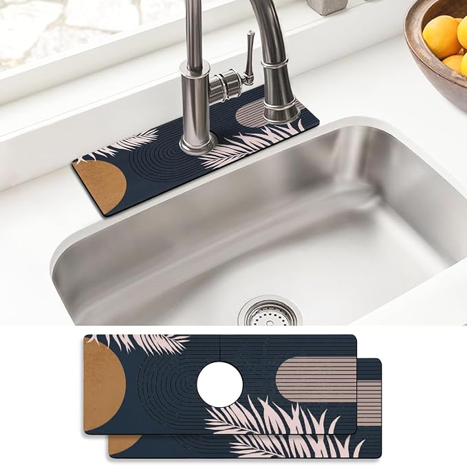 Sink Faucet Absorbing Mat, 2 Pack Drying Mat Around Faucet Sink Splash Guard Behind Faucet Sinkmat For Kitchen Bathroom Island Rv 15 * 5.5 Inch (38 * 14 cm) by BathtubMat