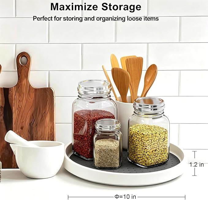 Lazy Susan Turntable Organizer 2 Pack - 10" Rotating Spice Rack Trays | Features a smooth 360-degree rotating design for effortless access to items in deep cabinets, pantries, and fridges. - Image 3